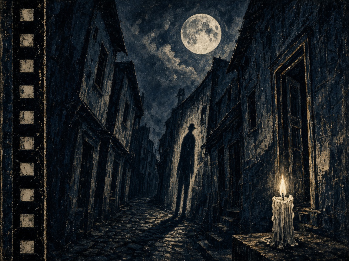 Moonlit alley and a silent-film shadow